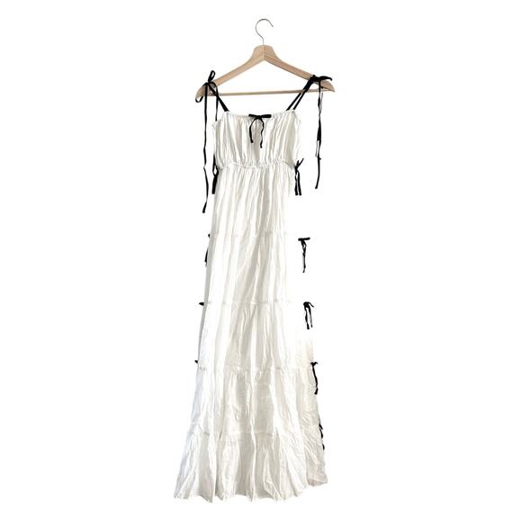 Show Me Your Mumu Harmony Maxi Dress White Voile with Black Bows M - Picture 4 of 7